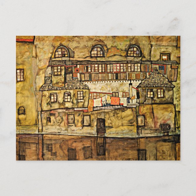 Egon Schiele - Hausmauer am Fluss Postkarte (Vorderseite)