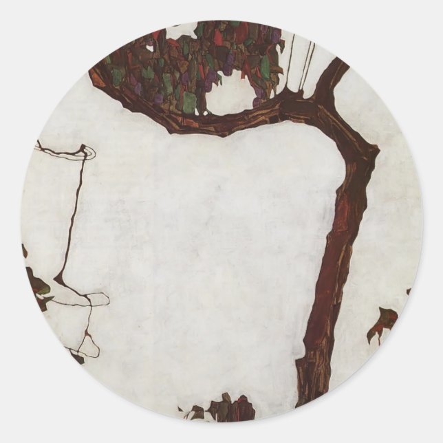 Egon Schiele - Herbstbaum mit Fuchsias Runder Aufkleber (Vorderseite)