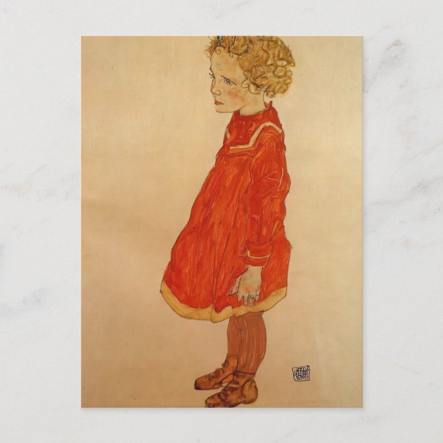 Egon Schiele - Kleine Girl mit blondem Haar Postkarte (Vorderseite)