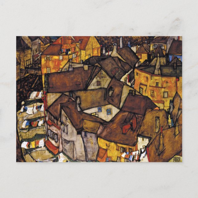 Egon Schiele Krumau Halbmond der Häuser Postkarte (Vorderseite)