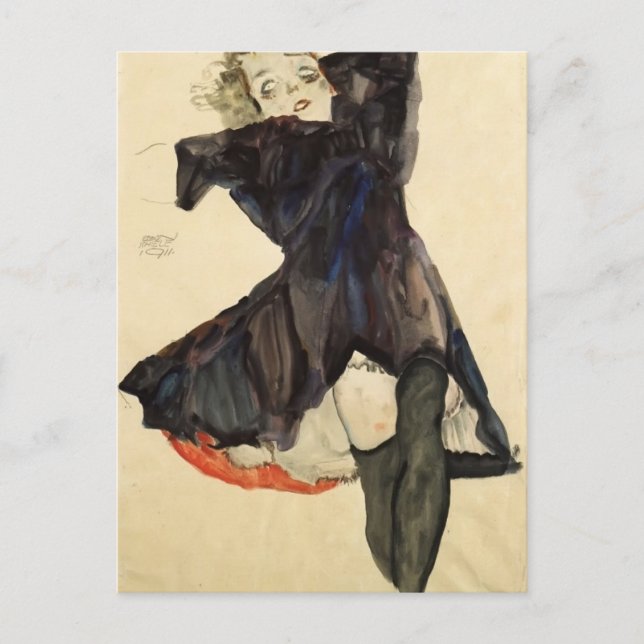 Egon Schiele - Mädchen in blauem Kleid Postkarte (Vorderseite)