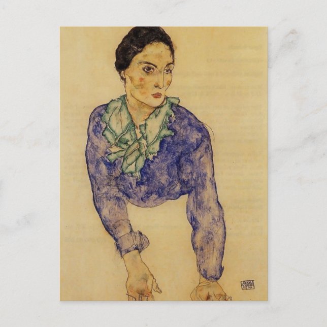 Egon Schiele - Portrait einer Frau mit Scarf Postkarte (Vorderseite)