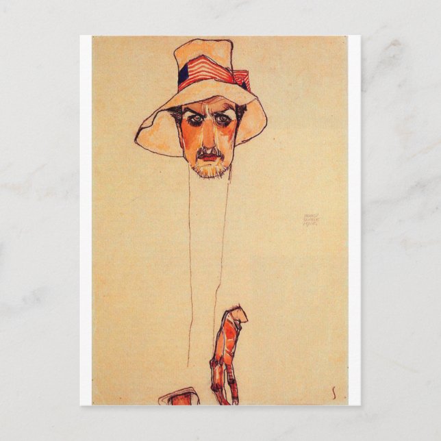 Egon Schiele - Portrait eines Mannes mit einem Dis Postkarte (Vorderseite)