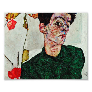 Egon Schiele - Selbstportrait mit chinesischer Lat Fotodruck