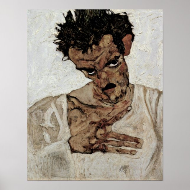 Egon+Schiele,Selbstportrait+mit+frucht+Lattern,Ego Poster (Vorne)