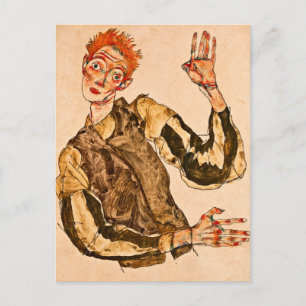 Egon Schiele - Selbstportrait mit gestreiften Armb Postkarte