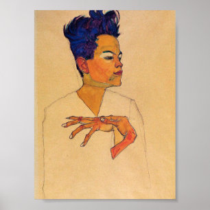 Egon Schiele - Selbstportrait mit Händen auf der B Poster