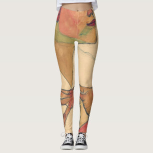 Egon Schiele Selbstportrait mit Händen auf der Bru Leggings