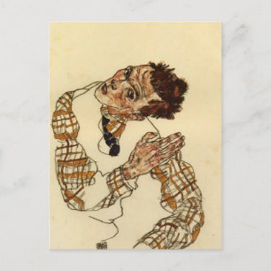 Egon Schiele - Selbstportrait mit kariertes Shirt Postkarte