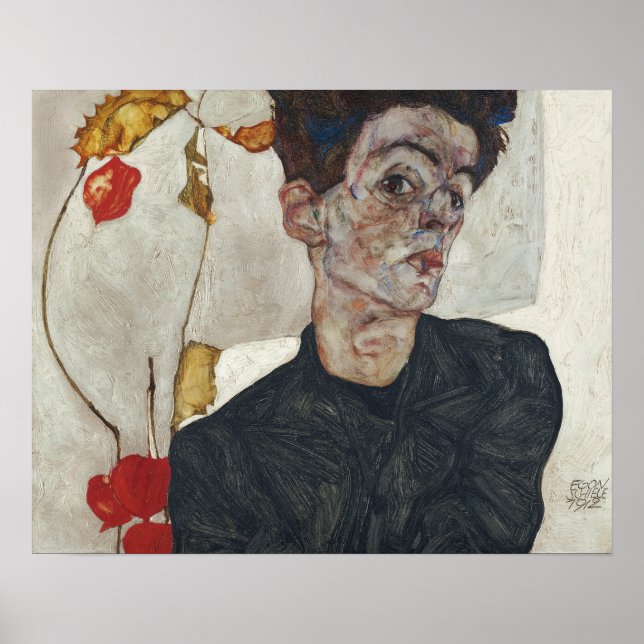 Egon Schiele Selbstportrait mit Physalis Poster (Vorne)