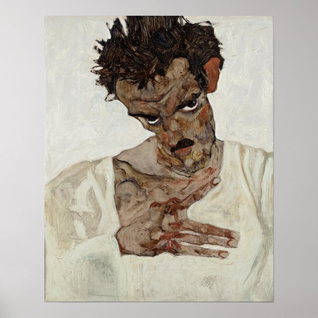 Egon Schiele Selbstportrait mit reduziertem Kopf Poster (Vorne)