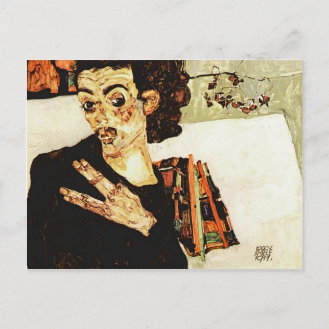 Egon Schiele - Selbstportrait mit schwarzer Vase Postkarte (Vorderseite)