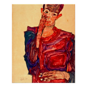 Egon Schiele - Selbstporträt mit gezogenem Augenli Poster