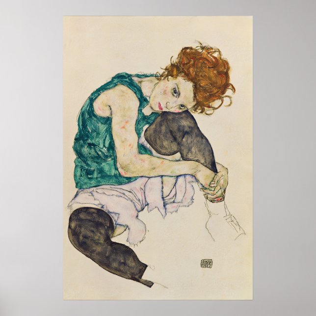 Egon Schiele 'Sitzende Frau' Expressionismus Kunst Poster (Vorne)