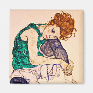 Egon Schiele - sitzende Frau mit Beinen Gezeichnet Magnet