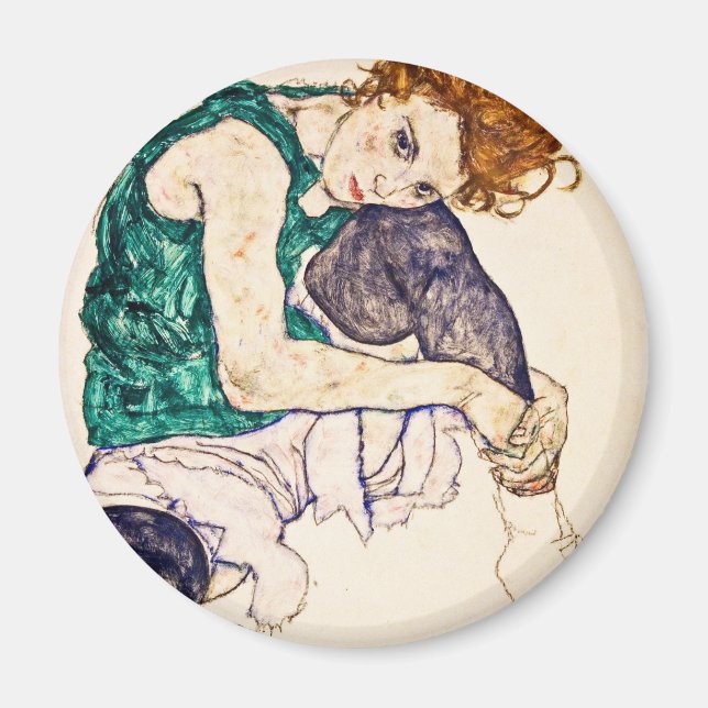 Egon Schiele - sitzende Frau mit Beinen Gezeichnet Magnet (Vorne)