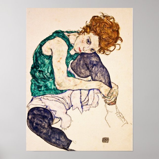 Egon Schiele - sitzende Frau mit Beinen Gezeichnet Poster (Vorne)