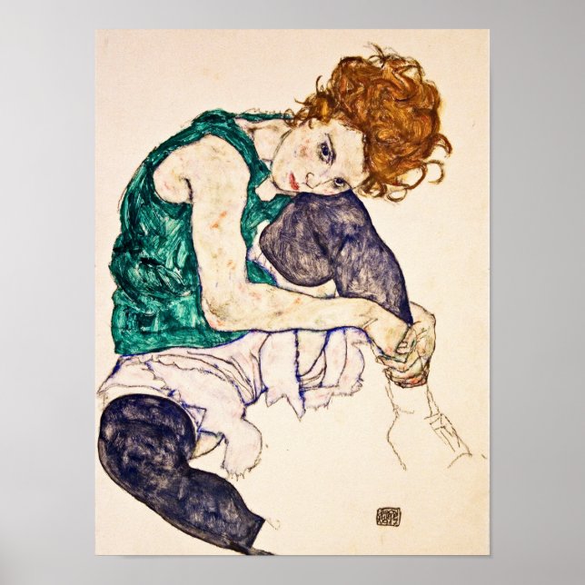 Egon Schiele - sitzende Frau mit Beinen Gezeichnet Poster (Vorne)