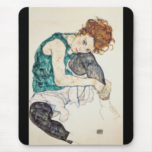 Egon Schiele Sitzende Frau mit Kniebesatz Mousepad (Vorne)