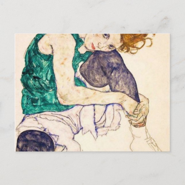 Egon Schiele Sitzfrau Postkarte (Vorderseite)