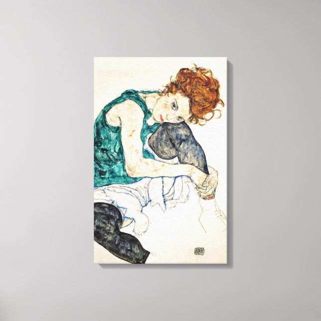 Egon Schiele Sitzgelegene Frau mit Bent Knee Leinwanddruck (Vorderseite)
