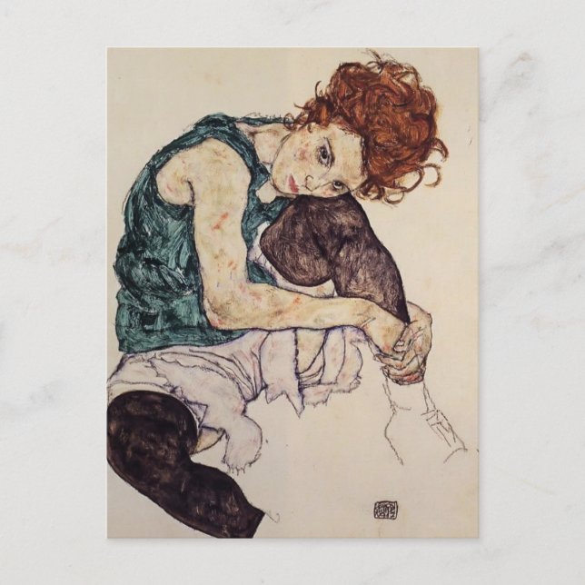 Egon Schiele Sitzplatzierte Frau mit gebleihtem Kn Postkarte (Vorderseite)