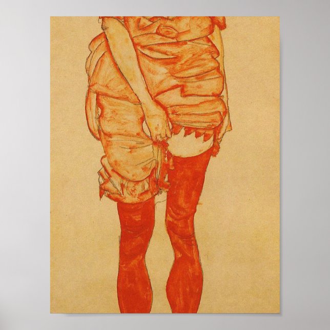 Egon Schiele - Stehende Frau in Rot Poster (Vorne)