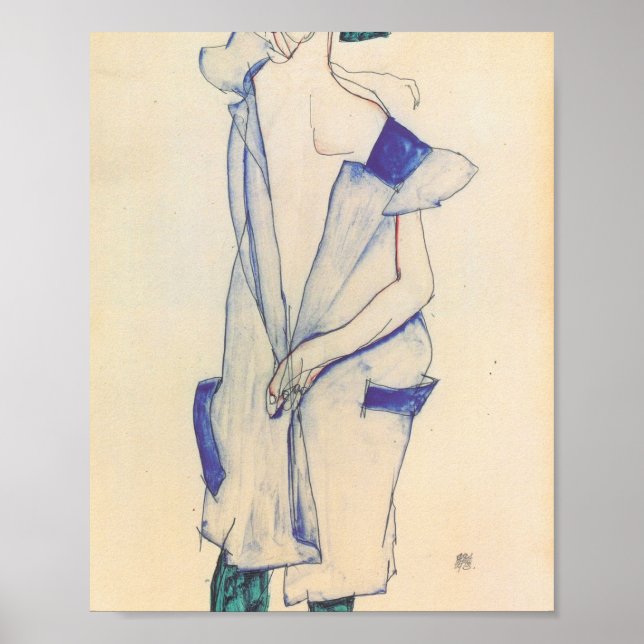 Egon Schiele - Stehendes Mädchen in blau und grün Poster (Vorne)