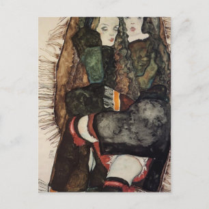 Egon Schiele - Zwei Mädchen auf einer Ringblankett Postkarte