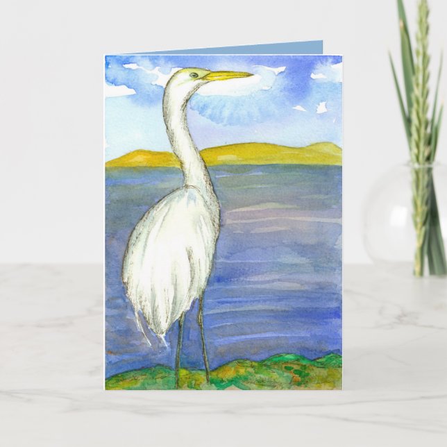 Egret Bird Watercolor Denken Sie an Sie Karte (Vorderseite)