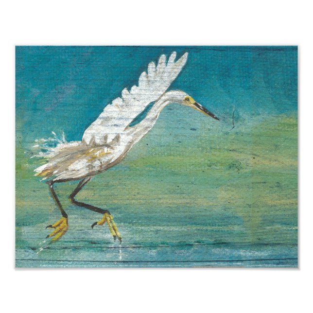 Egret Coastal Bird Ocean Lake Painting Fotodruck (Vorne)