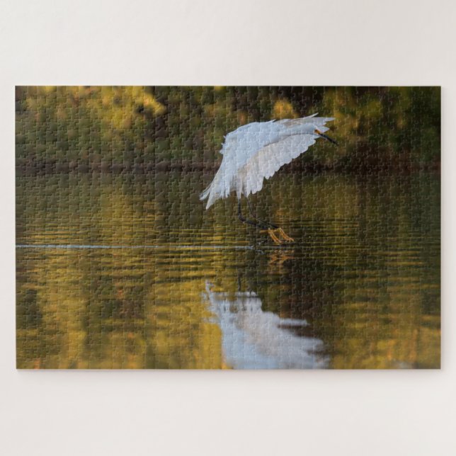 Egret im Flug über den Goldenen Teich Puzzle (Horizontal)
