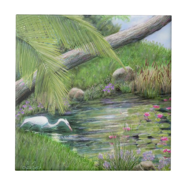 Egret on Pond Fliese (Vorderseite)