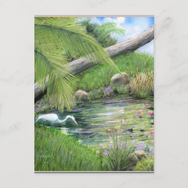 Egret on Pond Postkarte (Vorderseite)