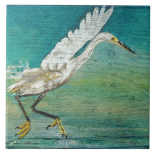 Egret Shorebird Beach House Art Fliese