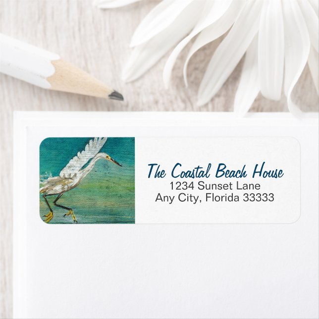 Egret Shorebird zur Wassermalerei (Gorgeous Egret Shorebird On Water Art return address labels from Jenn's Emporium. )