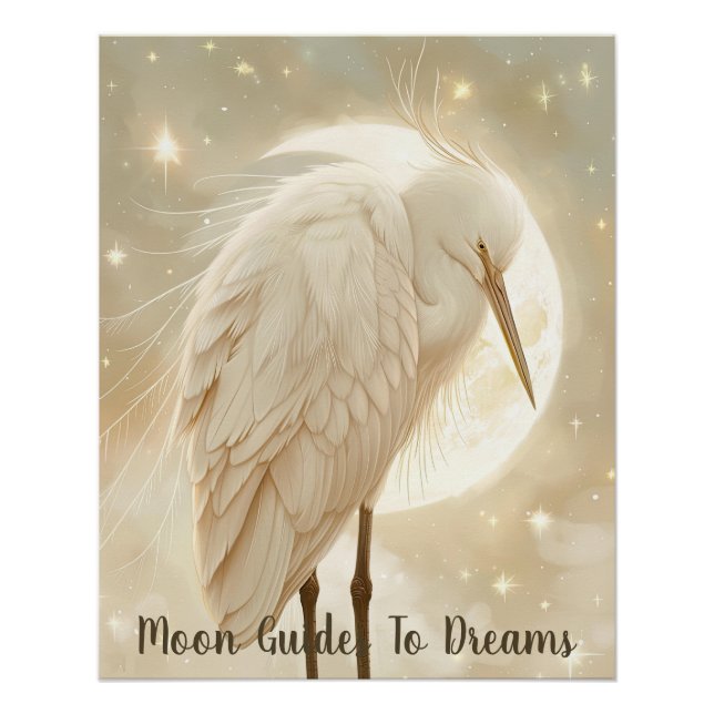 Egret-Vogel-Baby auf dem Mond Poster (Vorderseite)