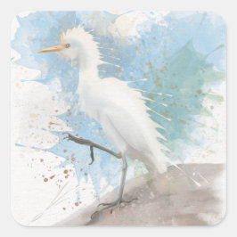Egret Wasserfarbe Quadratischer Aufkleber