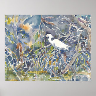 Egret. Watercolor print Poster