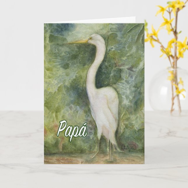 Egret white bird Papa Spanish Birthday Card Karte (Gelbe Blume)