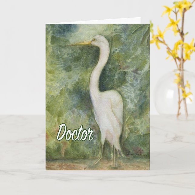 Egret white bird wilderness Doctor Danke Ihrer Kar Karte (Gelbe Blume)