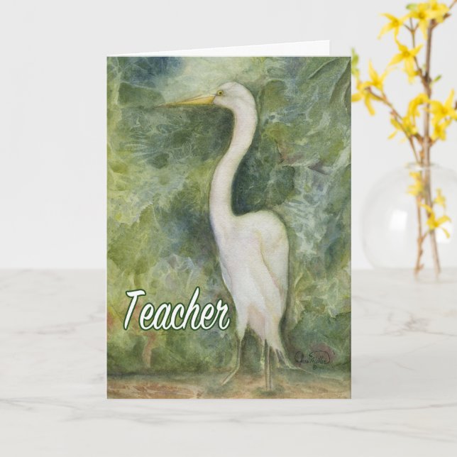 Egret white bird wilness Teacher Birthday Card Karte (Gelbe Blume)