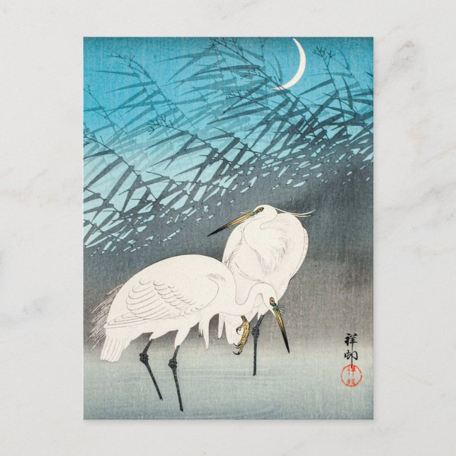 Egrets and Reeds in Moonlight - Ohara Koson - Kuns Postkarte (Vorderseite)