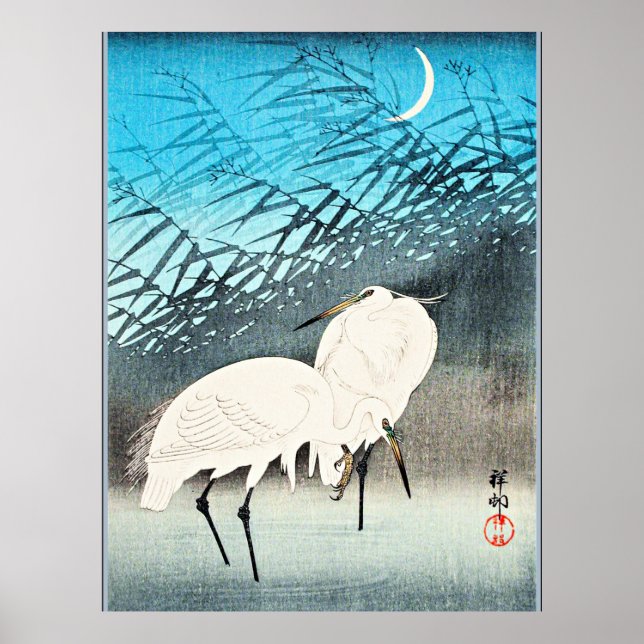 Egrets and Reeds, schöne Kunst von Ohara Koson Poster (Vorne)