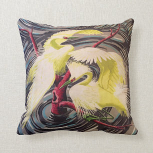 Egrets Barktstoff Repro Throw Kissen