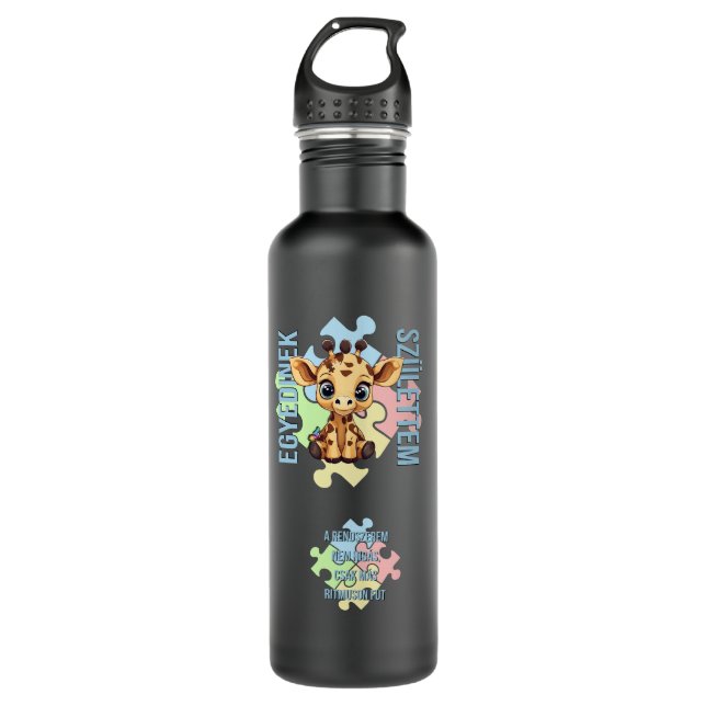 Egyedinek születtem – kedves zsiráfos design edelstahlflasche (Vorderseite)