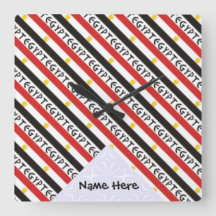 Egypt and Egyptian Flag Tiled with Your Name Quadratische Wanduhr