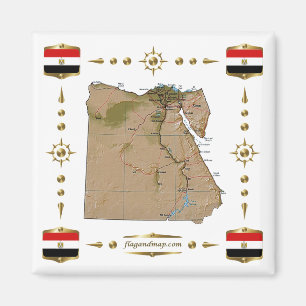 Egypt Map + Flags Magnet