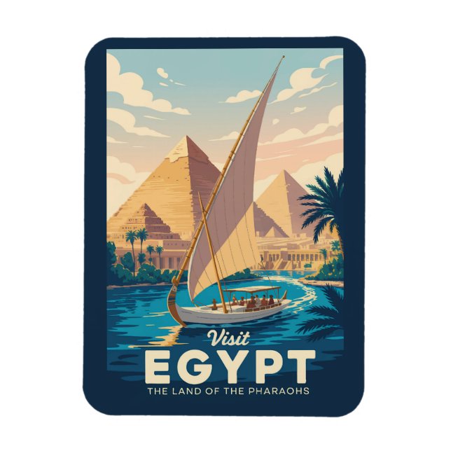 Egypt Pyramid Illustration Travel Art Vintage Magnet (Vertikal)