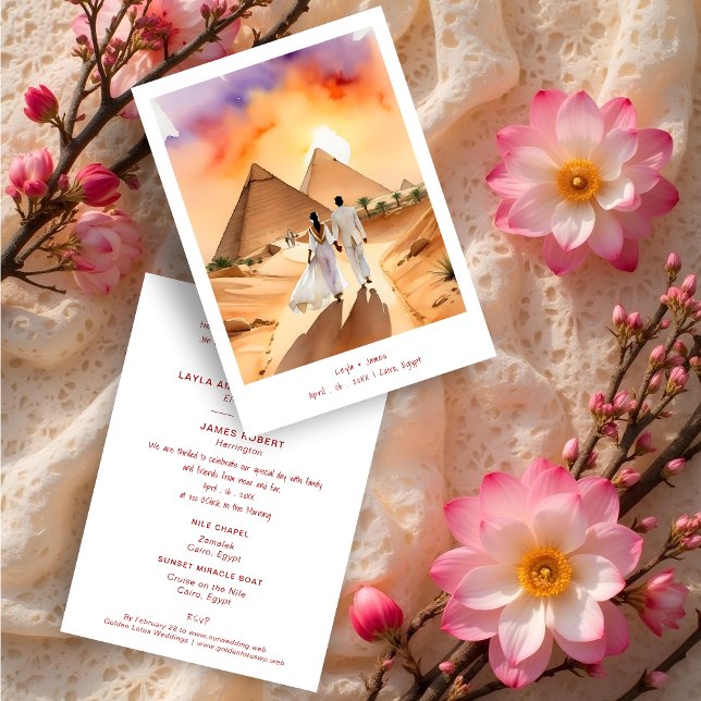Egypt Pyramids Desert Wedding Couple Illustration Einladung (Egypt Pyramids Desert Wedding Couple Illustration Invitation Cards.)